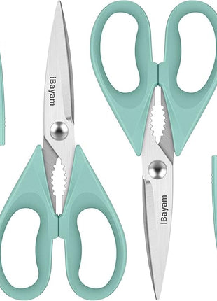 Kitchen Shears, iBayam Kitchen Scissors Heavy Duty Meat Scissors Poultry Shears, Dishwasher Safe Food Cooking Scissor All Purpose Stainless Steel Utility Scissor, 2-Pack (Aqua Sky)