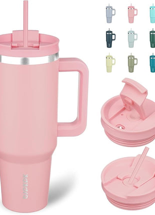 BJPKPK Insulated Tumblers With Handle And Straw 40 oz Stainless Steel Tumbler Cups With Lid,Light Pink