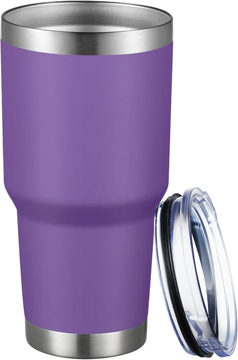 MEWAY 30oz Tumbler Double Wall Vacuum Insulated Travel Mug, Stainless Steel Tumbler with Lid, Durable Powder Coated Insulated Coffee Cup for Cold & Hot Drinks (Purple,1 PACK)