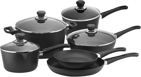 Scanpan Classic 10 Piece Cookware Set – Compatible with Gas and Electric Stovetops, Metal Utensil Safe, Oven Safe to 500°F, Dishwasher Safe, Black