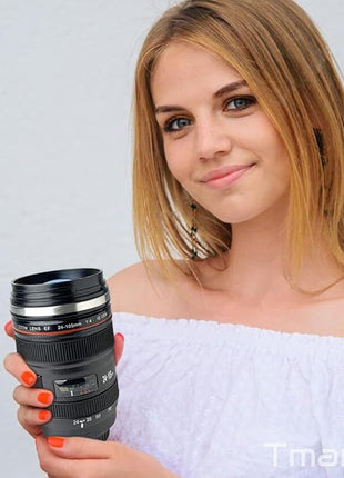 Camera Lens Coffee Mug with Clear Lid – Unique Realistic Lens Cup Replica, Gift for Photography Lovers