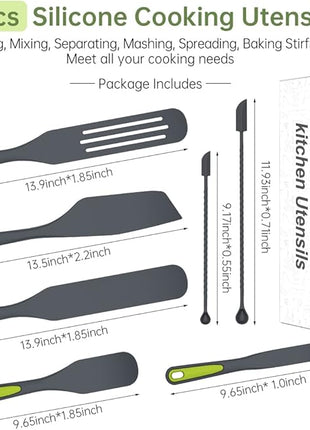 Silicone Spurtle Cooking Utensil Set: Heat Resistant Non Stick Silicone Spatula Tools for Cooking - Non Scratch Cookware & BPA Free for Stir Fry, Spread, Stir
