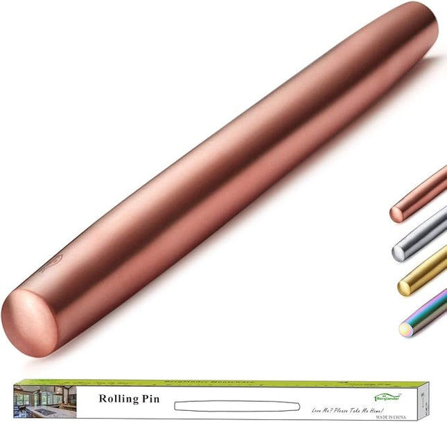 Berglander Rose Gold Rolling Pin, 16.7 Inches Stainless Steel Matte Finish With Rose Gold Titanium Plating Copper Rolling Pin For Baking, Pizza, Dough, Pie, Cookie, Gift Ideas For Bakers.
