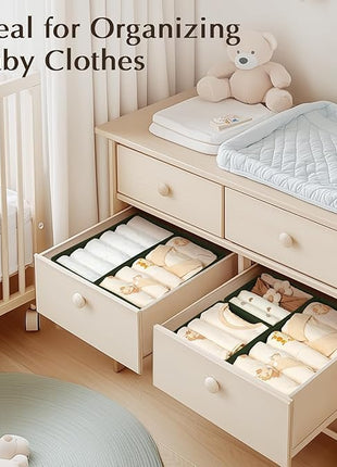 DIMJ Drawer Organizers Clothes, Set of 16 Dresser Organizer Bins, Fabric Closet Organizers and Storage, Shallow Drawer Dividers for Nursery, Clothing, Baby Clothes, Socks, Underwears, Tie (Green)