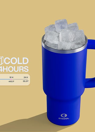 32 oz Tumbler with Handle and Straw: Stainless Steel Insulated Tumbler Keeps Cold for 24 Hours, Leakproof Travel Cup Fits in Cup Holder and BPA-Free,Royal Blue