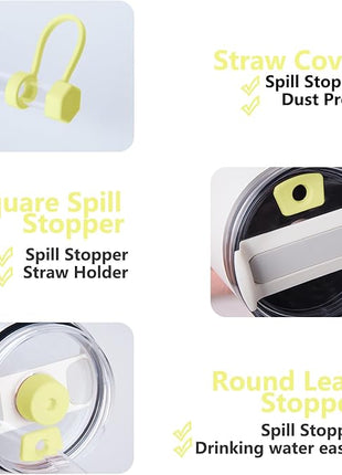 Silicone Spill Stopper Set Compatible with Stanley Cup 2.0 30oz & 40oz with Straw Cover (Set of 2, Pomelo)