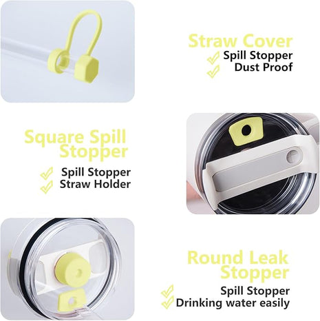 Silicone Spill Stopper Set Compatible with Stanley Cup 2.0 30oz & 40oz with Straw Cover (Set of 2, Pomelo)