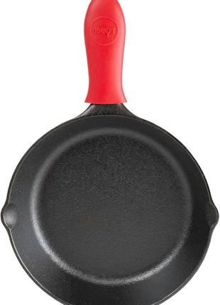 Lodge Cast Iron Skillet with Red Mini Silicone Hot Handle Holder, 8-inch