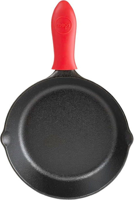 Lodge Cast Iron Skillet with Red Mini Silicone Hot Handle Holder, 8-inch