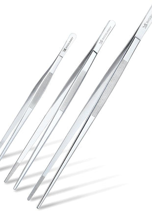 Set of 3 Kitchen Tweezers Fine Tweezer Tongs, MSY BIGSUNNY Stainless Steel Food Tweezers, Precision Serrated Tips Food Tongs (8.5" 10" and 12")
