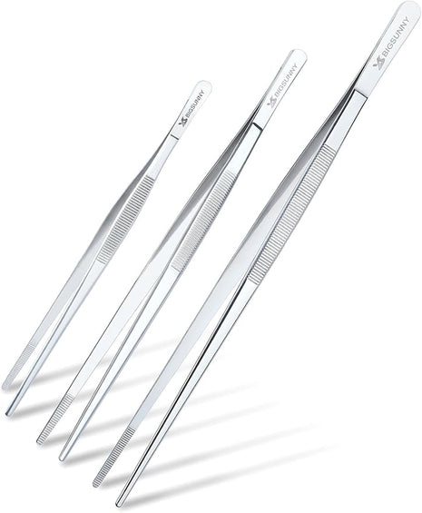 Set of 3 Kitchen Tweezers Fine Tweezer Tongs, MSY BIGSUNNY Stainless Steel Food Tweezers, Precision Serrated Tips Food Tongs (8.5" 10" and 12")