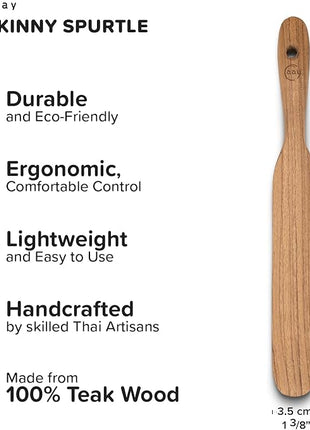 FAAY Handmade Teak Spurtle for Sourdough Starter – Wooden Stirring Stick & Mixing Tool for Deep Jars | Nonstick-Safe, Finished with Coconut Cooking Oil, Crafted in Thailand