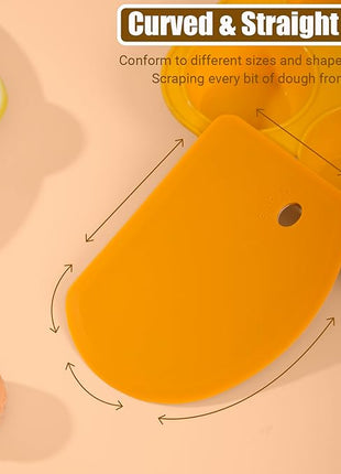 Sapid Flexible Curved Edge Silicone Bowl Scraper(5.98"×4.3"), Food Grade Dough Scraper for Baking Sourdough Bread, Cake, Bench Scrapers, Multipurpose Kitchen Dish Scrapers, Easy to Clean (1, Orange)