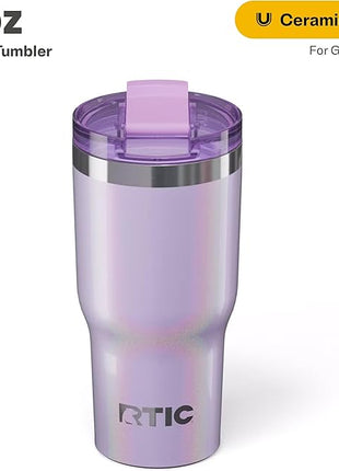 RTIC 20oz Essential Tumbler with Lid, Ceramic Lined, Insulated, Stainless Steel, Metal, Double Wall Vacuum-Insulation, Travel Cup for Iced Coffee, Tea, Hot and Cold Drink, Lavender Glitter