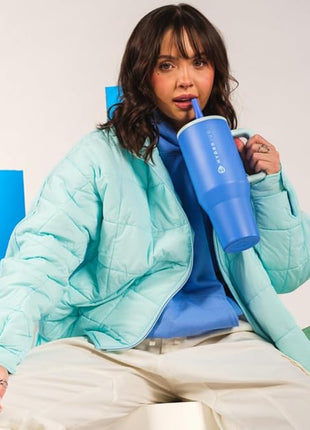 HydroJug Traveler - 40 oz Water Bottle with Handle & Flip Straw - Fits in Cup Holder, Leak Resistant Tumbler-Reusable Insulated Stainless Steel & Rubber Base - Gifts for Women & Men, Riptide