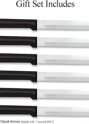 RADA Cutlery 6-Piece Utility/Steak Knife Gift Set (G206), Stainless Steel Hollow Ground Blades, Made in USA, Black Handles
