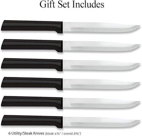 RADA Cutlery 6-Piece Utility/Steak Knife Gift Set (G206), Stainless Steel Hollow Ground Blades, Made in USA, Black Handles
