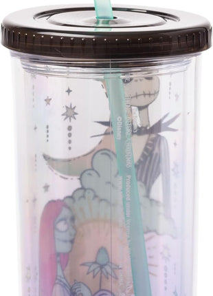 Silver Buffalo Disney Nightmare Before Christmas “Forever and Always” Featuring Jack Skellington and Sally Plastic Tall Cold Cup with Lid and Straw, 20 Ounces