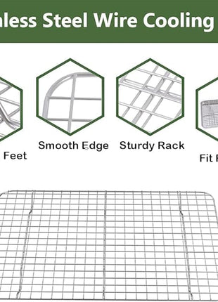 ROTTAY Baking Sheet with Rack Set (2 Pans + 2 Racks), Stainless Steel Cookie Sheet with Cooling Rack, Nonstick Baking Pan, Warp Resistant & Heavy Duty & Rust Free, Size 16 x 12 x 1 Inches