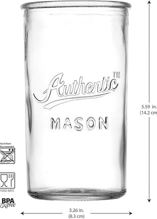 Glaver's Drinking Glasses – Set of 4 Authentic Mason Vintage Glassware – Clear Glass Tumblers for Cocktails, Water, Juice – Embossed Vintage Drinking Glasses (Highball 18 oz 7983)