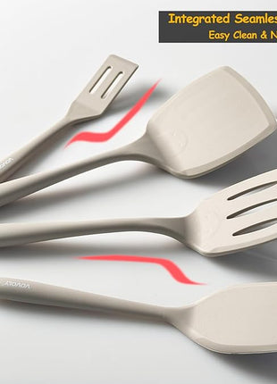 Silicone Spatula Set, 600°F Heat Resistant Silicone Spatula Turner Flipper for Cooking, Non Stick and Non Scratch Kitchen Utensils for Eggs & Pancakes, 4 Pack,Khaki