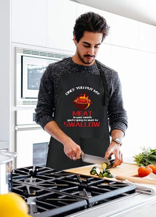 ZOORON Funny Black Chef Aprons for Men Adjustable BBQ Grill Kitchen Cooking Aprons with Pockets, Grill Accessories