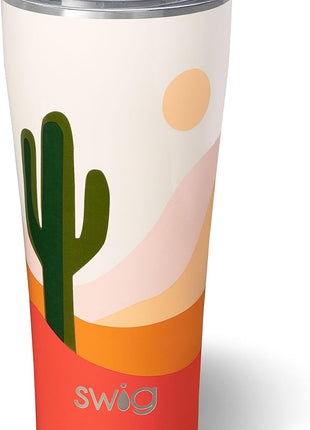 Swig Life 32oz Insulated Tumbler, Travel Coffee Tumbler with Lid, Cup Holder Friendly Travel Coffee Mug, Stainless Steel with Lid (Boho Desert)
