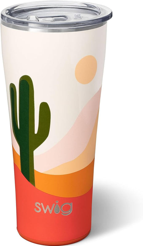 Swig Life 32oz Insulated Tumbler, Travel Coffee Tumbler with Lid, Cup Holder Friendly Travel Coffee Mug, Stainless Steel with Lid (Boho Desert)