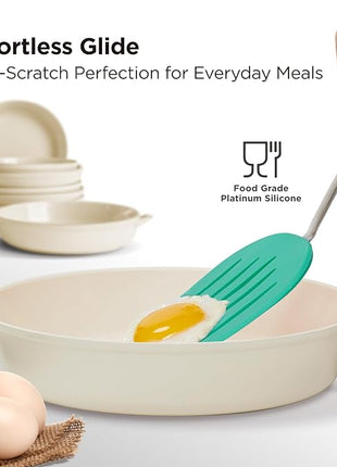 Kitchen Mama WaltzGrip Platinum Silicone Pancake Spatula Turner: Heat Resistant Flexible, Stainless Steel Core, Nonstick, Dishwasher Safe, Flipper – Ideal Kitchen Cookware for Eggs, Fish, Meat (Teal)