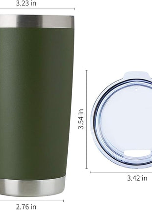 DOMICARE 20oz Stainless Steel Tumbler Bulk with Lid, Double Wall Vacuum Insulated Travel Mug, Powder Coated Coffee Cup (Army Green, 12)