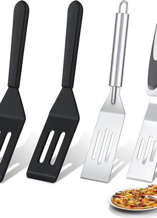 CHENGU 4 Pcs Mini Brownies Serving Spatula Stainless Steel Nonstick Serve Turner Cookie Slotted Spatula for Kitchen Cutting and Serving Desserts Small Frying Pan Cookie (3 Styles, 3 Styles)