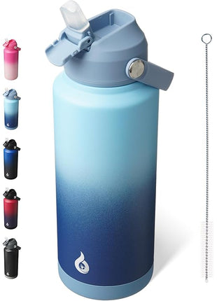 BJPKPK Water Bottle with Straw Lid, 32oz Vacuum Insulated Water Bottles, Metal Stainless Steel Thermo for Sports, Travel, BPA Free Leak Proof Thermo, Cups, Flasks, Tumblers,Sky