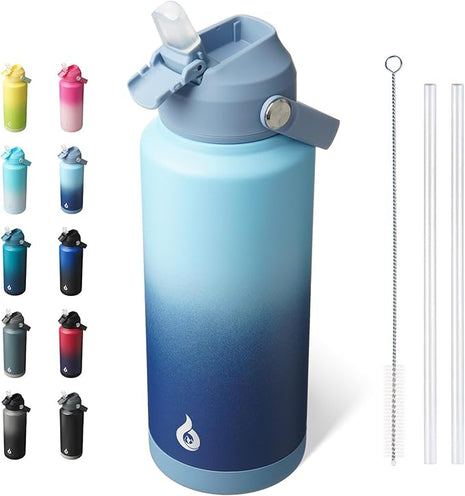 BJPKPK Water Bottle with Straw Lid, 32oz Vacuum Insulated Water Bottles, Metal Stainless Steel Thermo for Sports, Travel, BPA Free Leak Proof Thermo, Cups, Flasks, Tumblers,Sky
