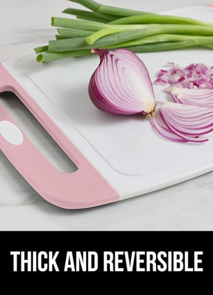 GORILLA GRIP BPA-Free Reversible Kitchen Cutting Board Set of 3, US Designed, Nonporous, Juice Grooves Catch Liquid, Slip Resistant Border, Dishwasher Safe, Durable Large Food Chopping Boards, Pink