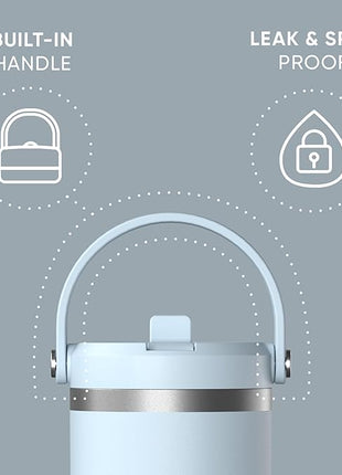 Hydrapeak Nomad 32 oz Tumbler with Handle and Straw Lid, Leakproof, Double Insulated, 32oz Cup, Stainless Steel (Powder Blue)