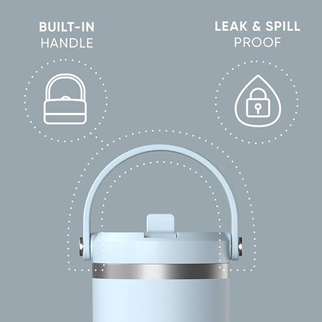 Hydrapeak Nomad 32 oz Tumbler with Handle and Straw Lid, Leakproof, Double Insulated, 32oz Cup, Stainless Steel (Powder Blue)