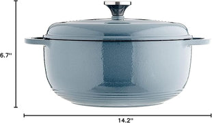 Lodge 7.5 Quart Enameled Cast Iron Dutch Oven with Lid – Dual Handles – Oven Safe up to 500° F or on Stovetop - Use to Marinate, Cook, Bake, Refrigerate and Serve – Storm Blue