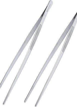 MSY BIGSUNNY Set of 2 Kitchen Tweezers Fine Tweezer Tongs 12 Inch Stainless Steel Food Tweezer, Precision Serrated Tips Food Tongs,Extra-Long Straight Tweezers