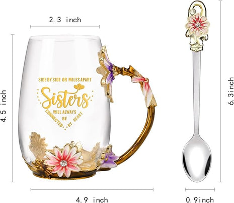 OEAGO Sisters Gifts from Sister for Women Elegant Tea Cup Unique Christmas Birthday Gifts for Sister, Little,Big,in Law