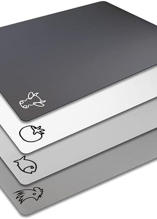 Fotouzy Flexible Plastic Cutting Board Mats with Food Icons, BPA-Free, Non-Porous, 100% Non-slip Back and Dishwasher Safe, Unique Modern Neutral Colors, Set of 4 Gray
