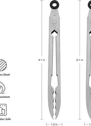 KitchenAid Set of 2 Stainless Steel Tongs with Scalloped Edges Easy Lock Dishwasher Safe Durable and Versatile Silver 7 Inch