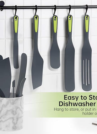 Silicone Spurtle Cooking Utensil Set: Heat Resistant Non Stick Silicone Spatula Tools for Cooking - Non Scratch Cookware & BPA Free for Stir Fry, Spread, Stir