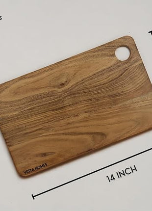 Vesta Homes Wooden Chopping Board, Cutting Board, Serving Tray for Kitchen Vegetables, Fruits & Cheese | Natural Acacia Wood | Natural Color, 35x21.5x1.5 cm | Handcrafted in India