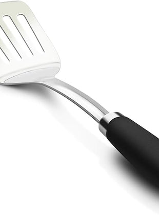 Brushed Slotted Stainless Steel Turner, Non-Slip Spatula with Ergonomic Handle