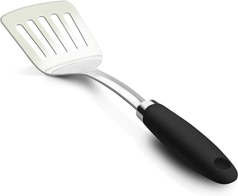 Brushed Slotted Stainless Steel Turner, Non-Slip Spatula with Ergonomic Handle