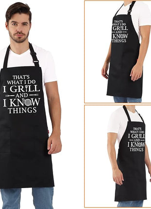 Funny Grilling Aprons for Men - BBQ Cooking Apron with 2 Pockets, Adjustable Neck Strap and 40" Long Ties - That's What I Do I Grill and I Know Things