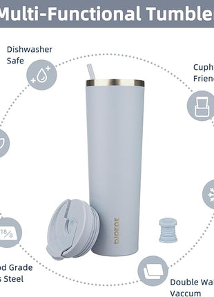 BJPKPK 34oz Stainless Steel Insulated Tumbler With lid And Straw Travel Coffee Thermal Tumblers Cup For Women And Men,Modern Blue