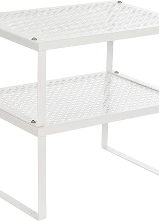 SONGMICS Spice Racks, Set of 2 Metal Cabinet Shelf Organizers, Countertop Organizers, Shelf Risers, Stackable, Expandable, White UKCS01WT