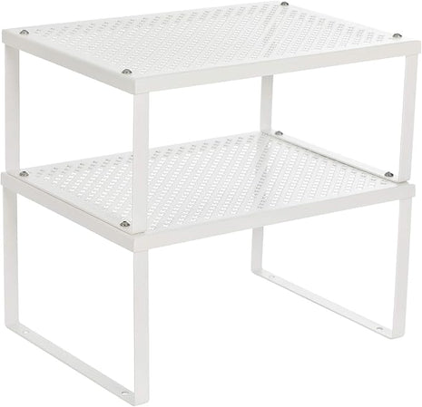 SONGMICS Spice Racks, Set of 2 Metal Cabinet Shelf Organizers, Countertop Organizers, Shelf Risers, Stackable, Expandable, White UKCS01WT