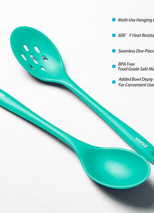 Silicone Spoons for Cooking - Extra Large Kitchen Spoons for Mixing, Serving, & Stirring - 600°F Heat-Resistant Non Stick Utensils Ladle & Skimmer- Dishwasher Safe, Teal